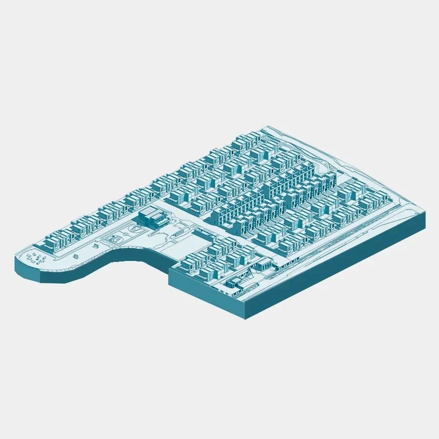 Axonometría del plan general: el conjunto leído como una